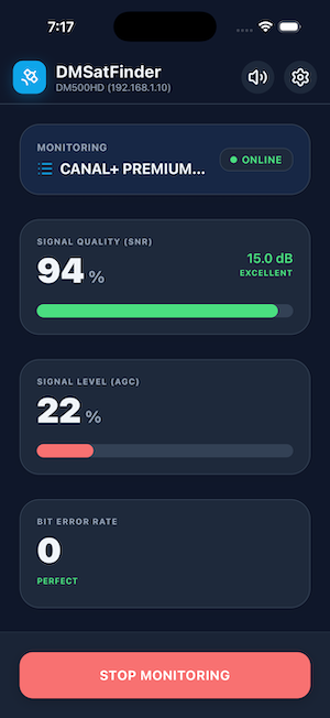 DMSatFinder App Screen